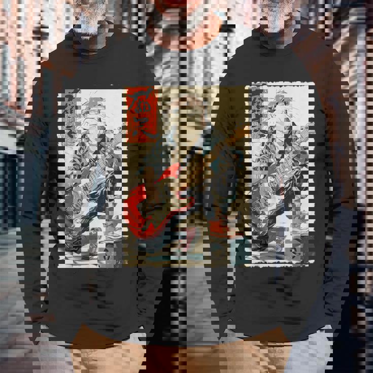 面白い 漫画 アニメ 日本美術 カワウソ ギターを弾く ロック 長袖Tシャツ 高齢者への贈り物