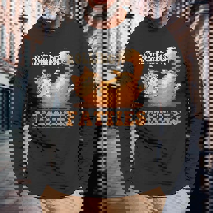 面白い 猫 ローリング ファティ 男女兼用 猫 長袖Tシャツ 高齢者への贈り物