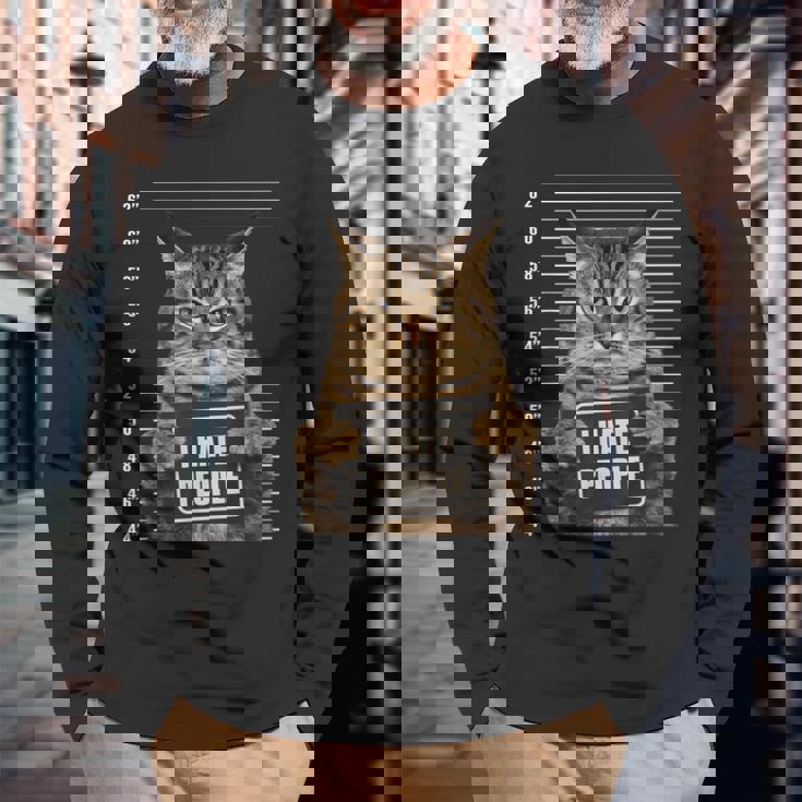 面白い 逮捕された犯罪者猫 マグショット I Hate People Cat Lover 長袖Tシャツ 高齢者への贈り物
