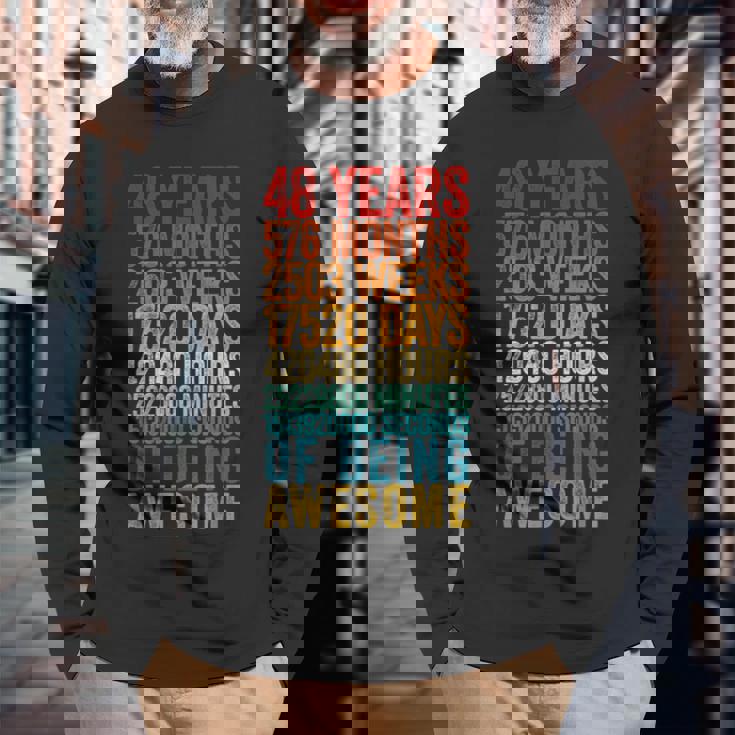 面白い48歳の誕生日シャツ オールドメーター 面白い48歳ギフト 長袖Tシャツ 高齢者への贈り物