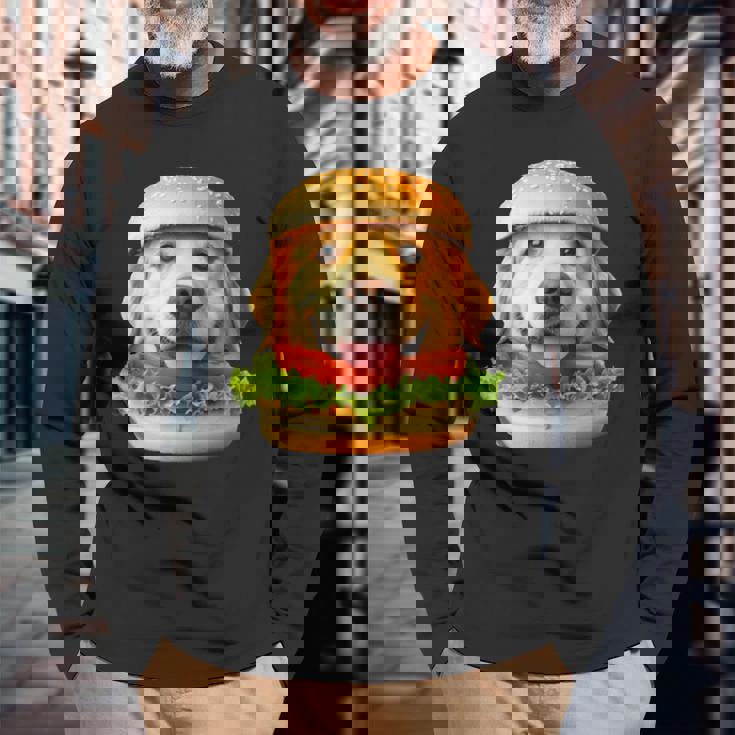 面白いtシャツ ゴールデンレトリバー 犬 ハンバーガー メンズ グッズ かわいい おもしろ 面白い 服 ネタ 長袖Tシャツ 高齢者への贈り物