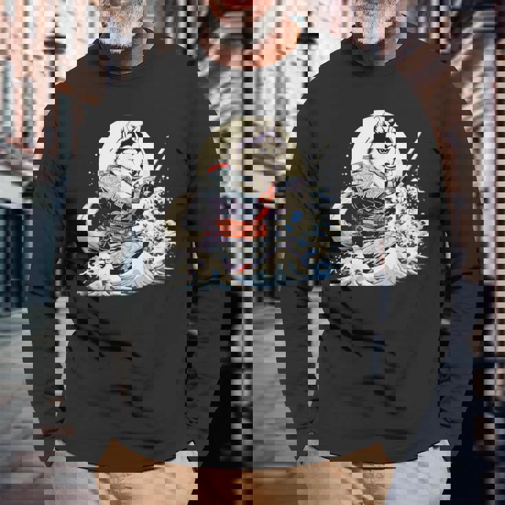 面白いtシャツ シベリアンハスキー 浮世絵 イヌ わんこ メンズ 犬好き グッズ おもしろ 面白い 服 ネタ 長袖Tシャツ 高齢者への贈り物