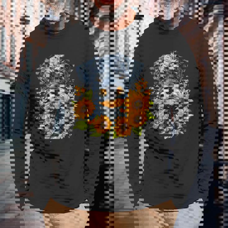 面白いtシャツ シュナウザー ひまわり イヌ メンズ 好き グッズ かわいい おもしろ 面白い 服 ネタ 長袖Tシャツ 高齢者への贈り物