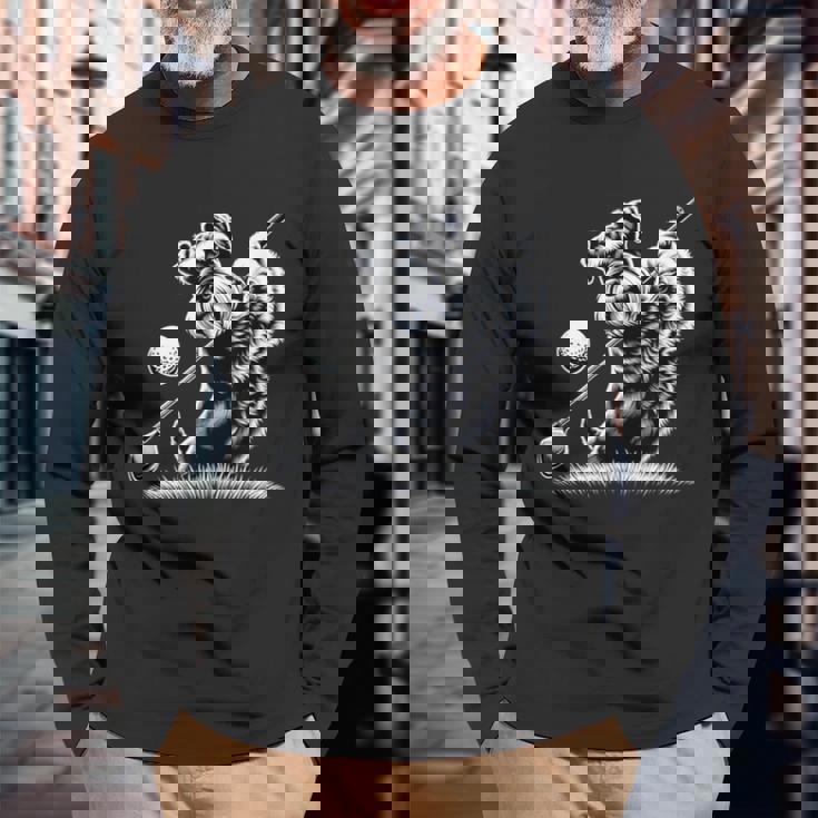 面白いtシャツ シュナウザー ゴルフ イヌ メンズ 犬好き グッズ かわいい おもしろ 面白い 服 ネタ 長袖Tシャツ 高齢者への贈り物