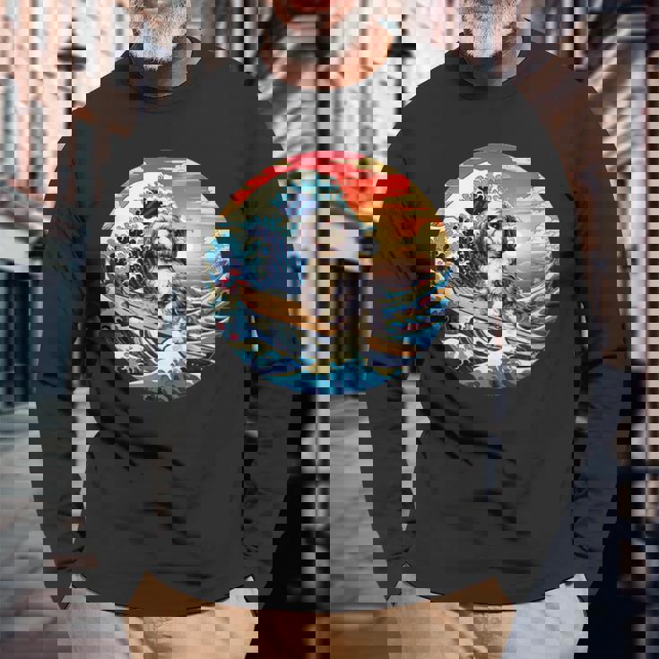 面白いtシャツ シーズー 犬 イヌ メンズ 犬好き グッズ かわいい おもしろ 面白い 服 ネタ サーフィン 長袖Tシャツ 高齢者への贈り物