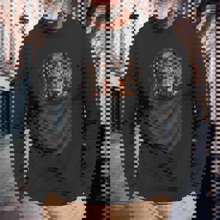 面白いtシャツ ダックスフンド ポケット イヌ わんこ メンズ 犬好き グッズ おもしろ 面白い 服 ネタ 長袖Tシャツ 高齢者への贈り物