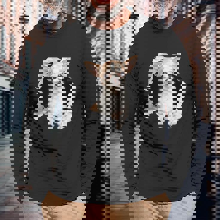 面白いtシャツ チワワ 犬 イヌ わんこ メンズ 犬好き グッズ かわいい おもしろ 面白い 服 ネタ 長袖Tシャツ 高齢者への贈り物