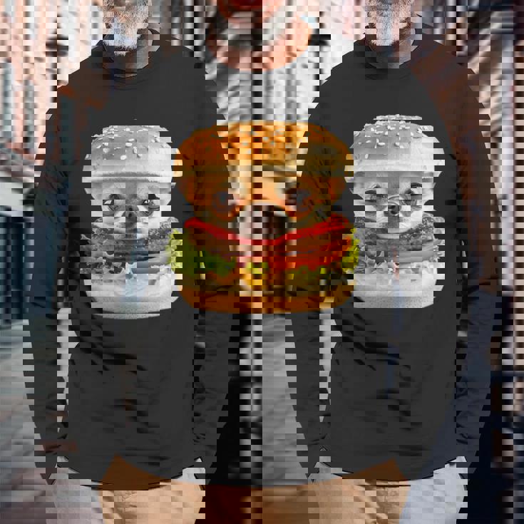 面白いtシャツ チワワ 犬 イヌ ハンバーガー メンズ 犬好き グッズ かわいい おもしろ 面白い 服 ネタ 長袖Tシャツ 高齢者への贈り物