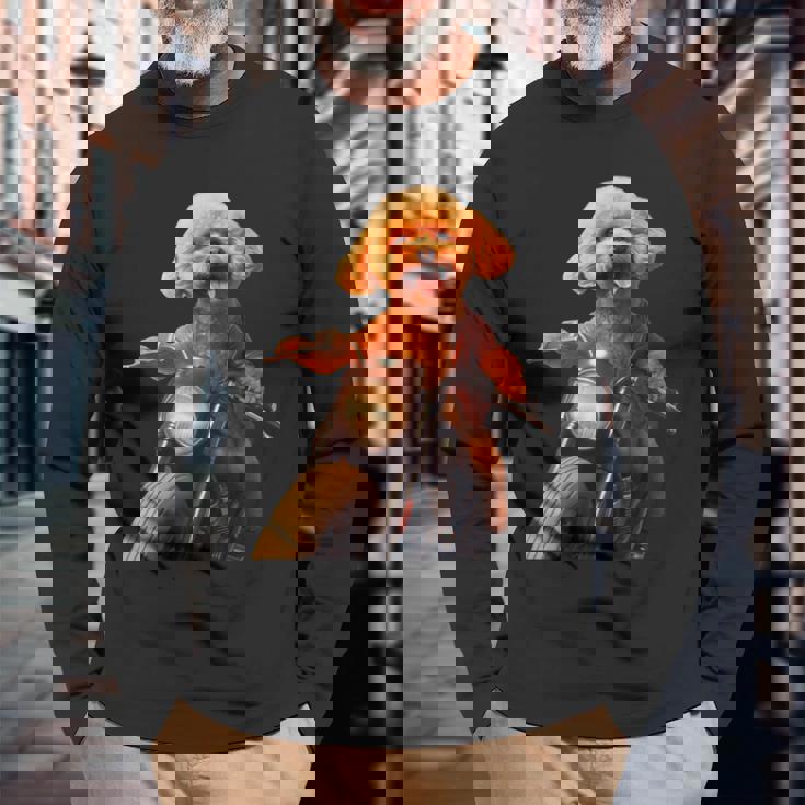 面白いtシャツ トイプードル バイク イヌ メンズ 犬好き グッズ かわいい おもしろ 面白い 服 ネタ 長袖Tシャツ 高齢者への贈り物