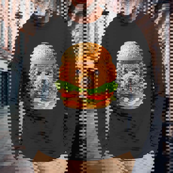 面白いtシャツ トイプードル 犬 ハンバーガー メンズ 犬好き グッズ かわいい おもしろ 面白い 服 ネタ 長袖Tシャツ 高齢者への贈り物