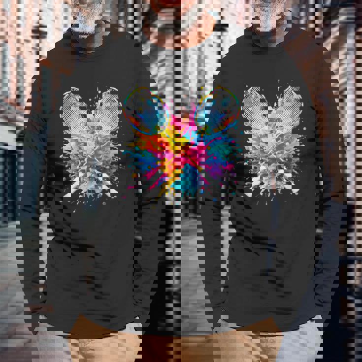 面白いtシャツ バドミントン おもしろ カラフル 服 ネタ メンズ テニス部 おもしろグッズ 大人 子供 長袖Tシャツ 高齢者への贈り物