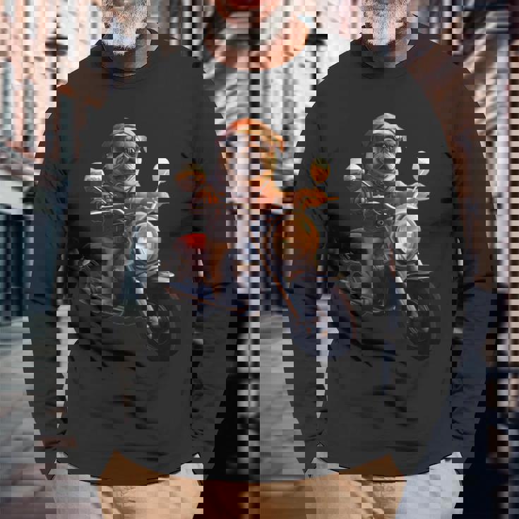 面白いtシャツ パグ バイク イヌ メンズ 犬好き グッズ かわいい おもしろ 面白い 服 ネタ 長袖Tシャツ 高齢者への贈り物