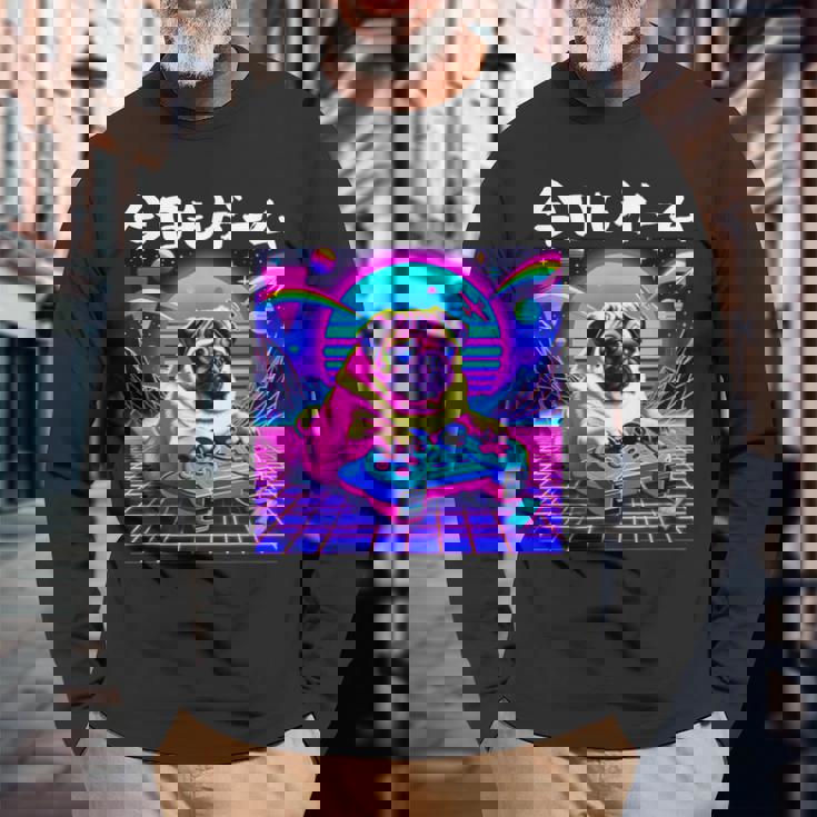 面白いtシャツ パグ 犬 ゲーム イヌ わんこ メンズ 犬好き グッズ かわいい おもしろ 面白い 服 ネタ 長袖Tシャツ 高齢者への贈り物