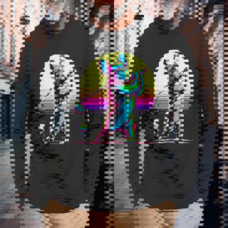 面白いtシャツ フレンチブルドッグ ゴルフ イヌ メンズ 犬 グッズ かわいい おもしろ 面白い 服 ネタ 長袖Tシャツ 高齢者への贈り物