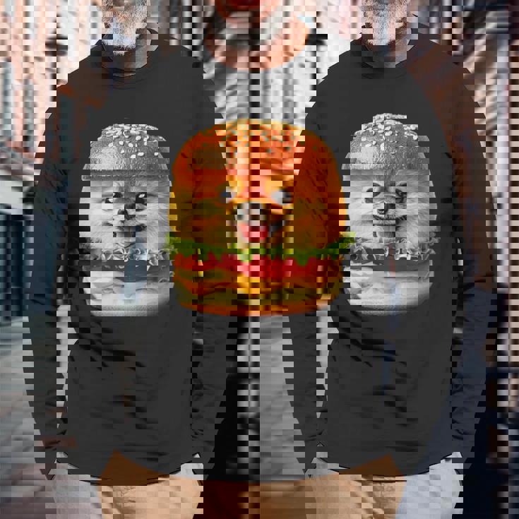 面白いtシャツ ポメラニアン 犬 ハンバーガー メンズ 犬好き グッズ かわいい おもしろ 面白い 服 ネタ 長袖Tシャツ 高齢者への贈り物