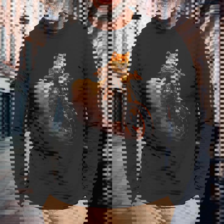 面白いtシャツ 柴犬 バイク イヌ わんこ メンズ 犬好き グッズ かわいい おもしろ 面白い 服 ネタ 長袖Tシャツ 高齢者への贈り物