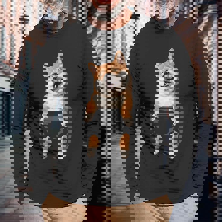 面白いtシャツ 柴犬 ポケット イヌ わんこ メンズ 犬好き グッズ かわいい おもしろ 面白い 服 ネタ 長袖Tシャツ 高齢者への贈り物