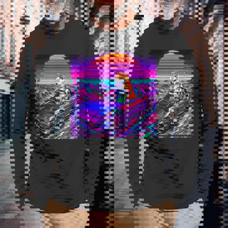 面白いtシャツ 柴犬 車 イヌ わんこ メンズ 犬好き グッズ かわいい おもしろ 面白い 服 ネタ 長袖Tシャツ 高齢者への贈り物