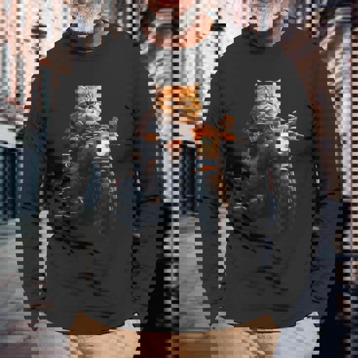 面白いtシャツ 猫 ネコ メンズ バイク 猫好き グッズ おもしろ 面白い 服 ネタ にゃんこ 猫の下僕 長袖Tシャツ 高齢者への贈り物