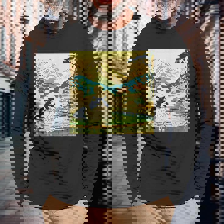 面白いtシャツ 猫 ネコ 温泉 メンズ 猫好き グッズ おもしろ 面白い 服 ネタ 猫の下僕 浮世絵 長袖Tシャツ 高齢者への贈り物