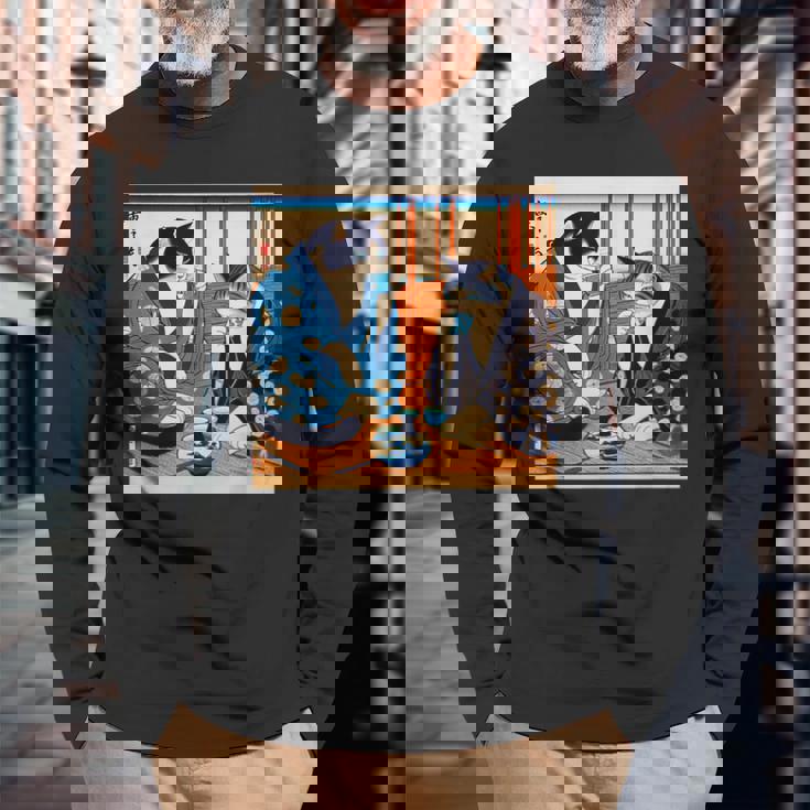 面白いtシャツ 猫 ネコ 酒 メンズ 猫好き グッズ おもしろ 面白い 服 ネタ にゃんこ 猫の下僕 浮世絵 長袖Tシャツ 高齢者への贈り物