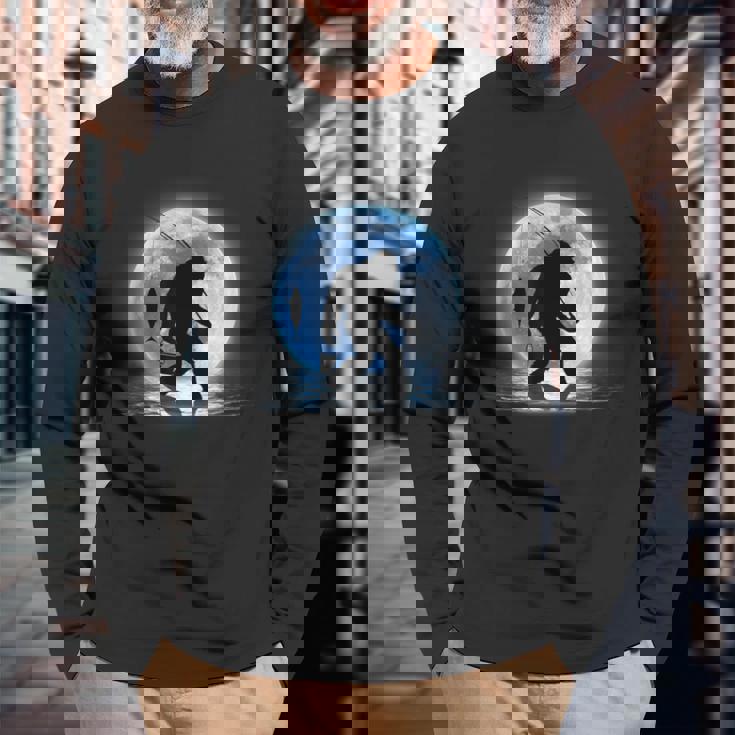 面白いtシャツ 釣りバカ 青い月と釣り人 メンズ おもしろ 面白い 服 オリジナル 海釣り 川釣り ビッグフット ネタ 長袖Tシャツ 高齢者への贈り物