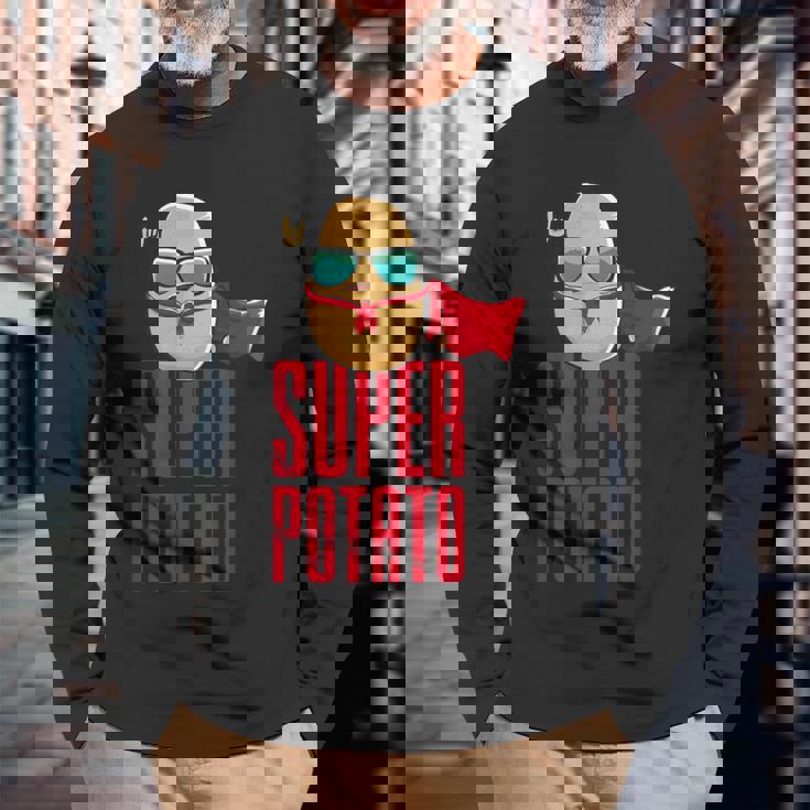 面白いかわいいスーパーポテトアニメ衣装グラフィックデザイン。 長袖Tシャツ 高齢者への贈り物