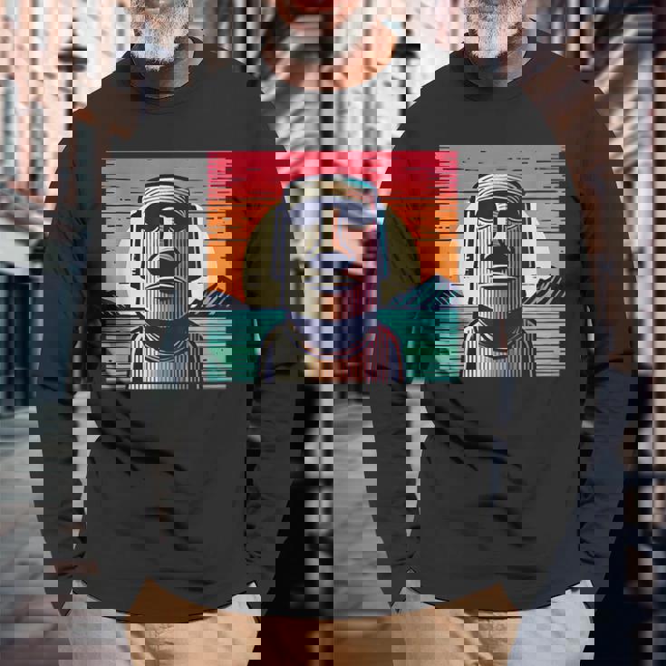 面白いイースター島像 レトロなモアイヘッドラパヌイv3 長袖Tシャツ 高齢者への贈り物