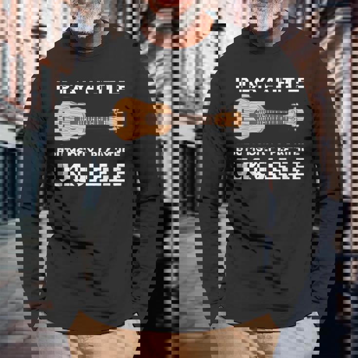 面白いウクレレ服ギターワードプレイ 長袖Tシャツ 高齢者への贈り物