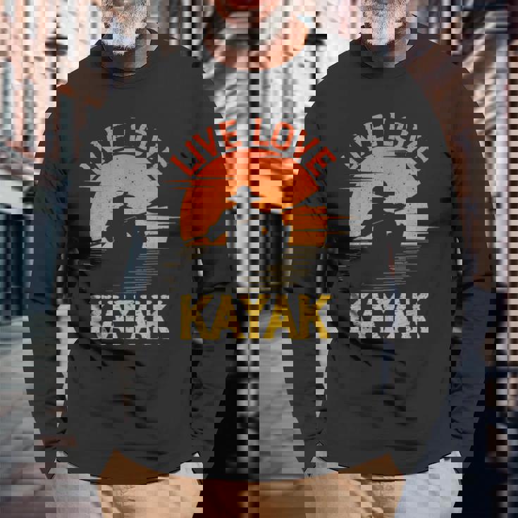 面白いカヤック愛好家 カヤックライブ ラブカヤック 長袖Tシャツ 高齢者への贈り物