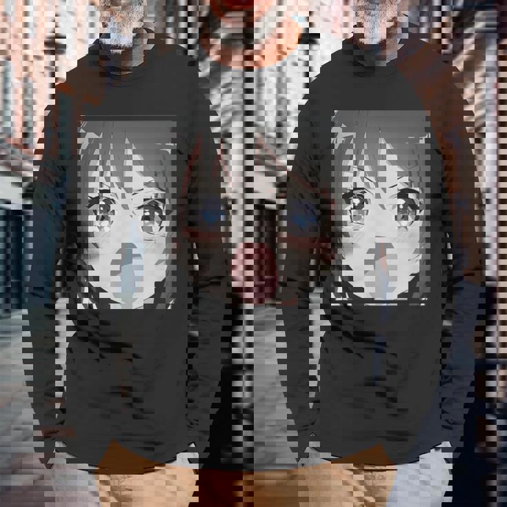 面白いカワイイガール 日本アニメ オタク 長袖Tシャツ 高齢者への贈り物