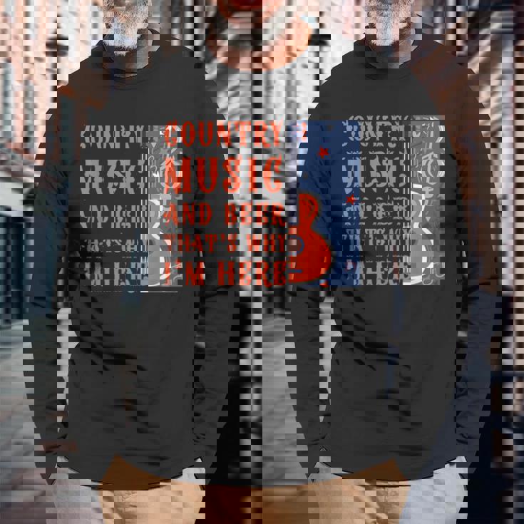 面白いカントリーミュージック&ビール音楽祭 アコースティックギター 長袖Tシャツ 高齢者への贈り物