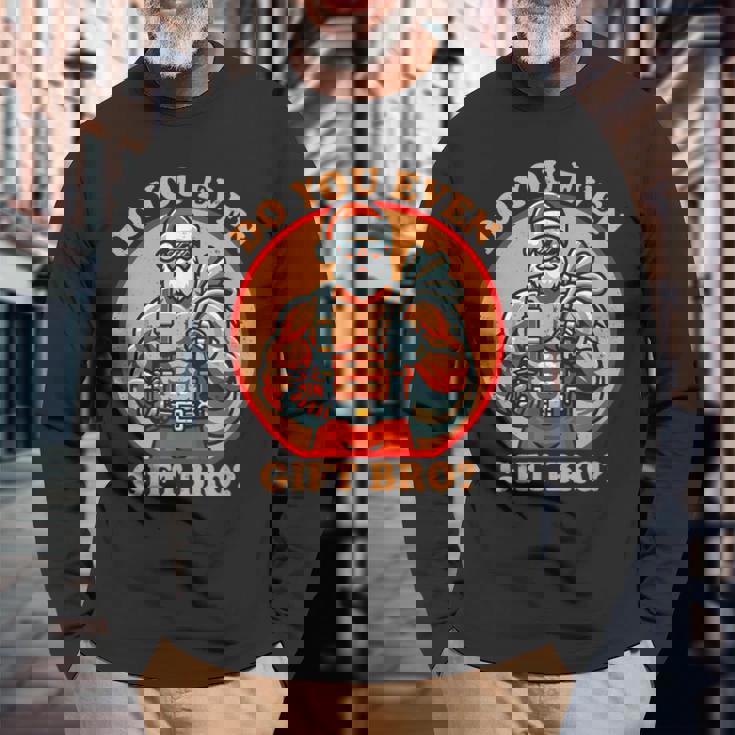 面白いクリスマス ウエイトリフティング ボディビルディング 筋肉質サンタ 長袖Tシャツ 高齢者への贈り物