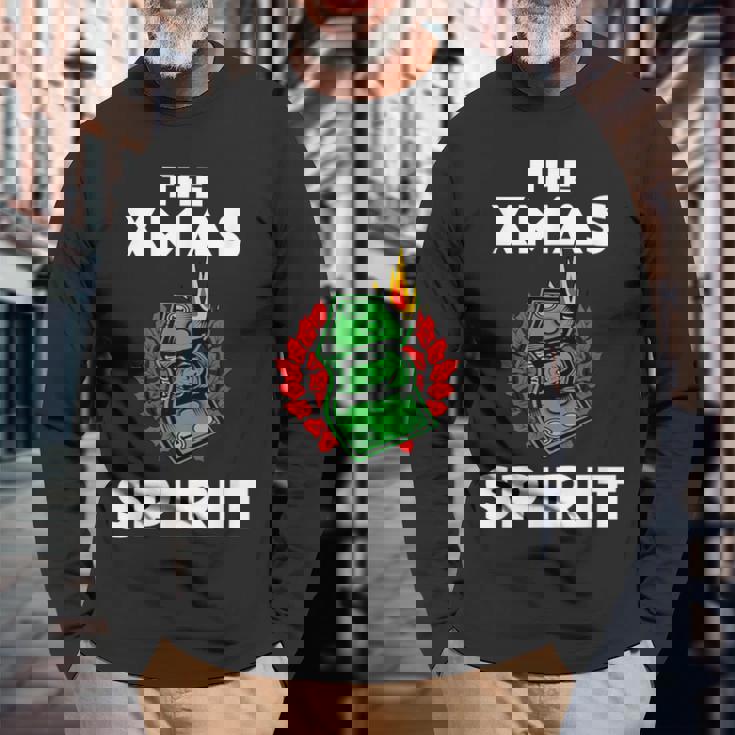 面白いクリスマス「The Xmaspirit」グラフィック 長袖Tシャツ 高齢者への贈り物