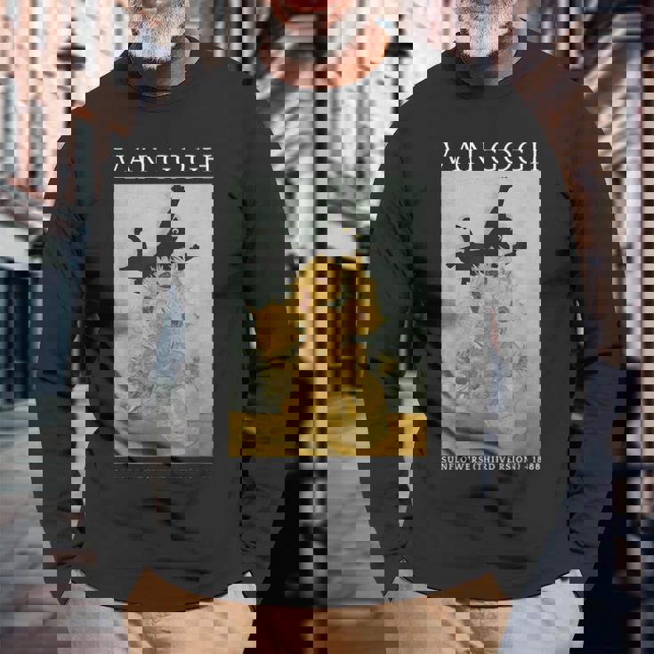 面白いゴッホ ひまわり 猫 ミーム ゴッホ アートグラフィック 長袖Tシャツ 高齢者への贈り物