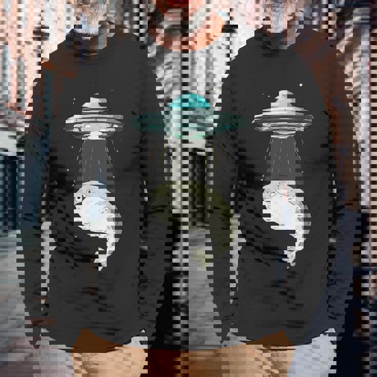 面白いサカバンバスピス フィッシュミーム Ufo アブダクション 長袖Tシャツ 高齢者への贈り物