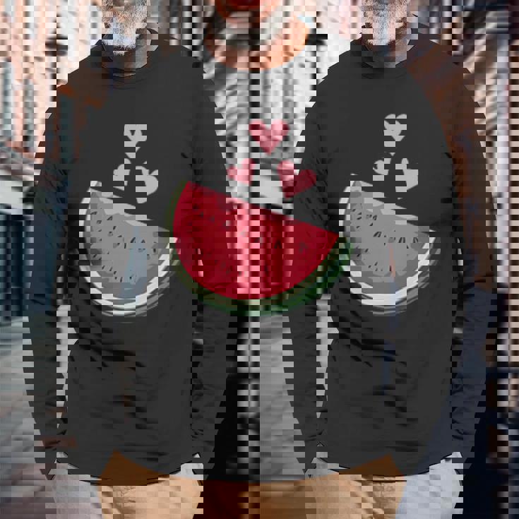 面白いスイカ ハワイアンビーチバケーション ラブスイカ 長袖Tシャツ 高齢者への贈り物