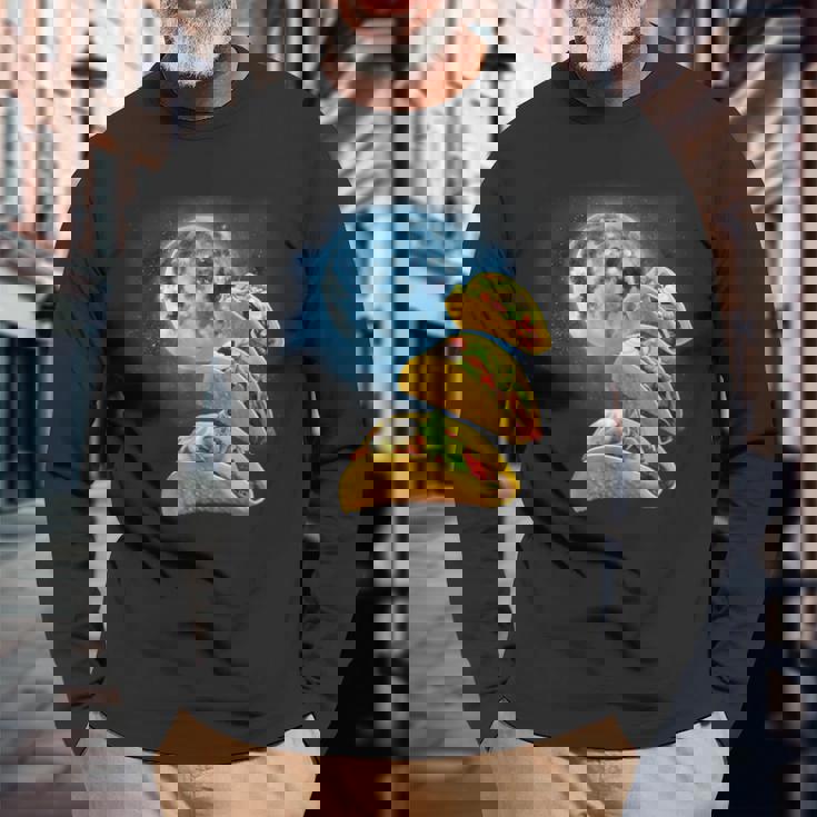 面白いタコスシャツ – タコス好きのタコスハウリングアットザムーン 長袖Tシャツ 高齢者への贈り物