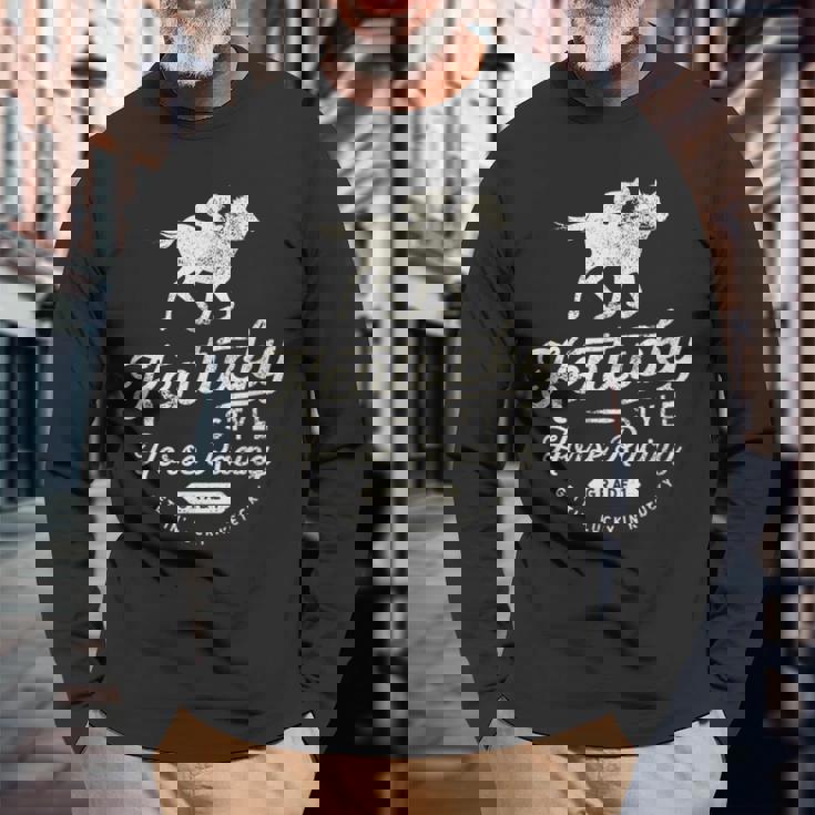 面白いダービーデー、ケンタッキースタイルの競馬 長袖Tシャツ 高齢者への贈り物