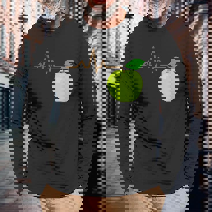 面白いハートビートekgアップルフルーツフルーツアップルギフト 長袖Tシャツ 高齢者への贈り物