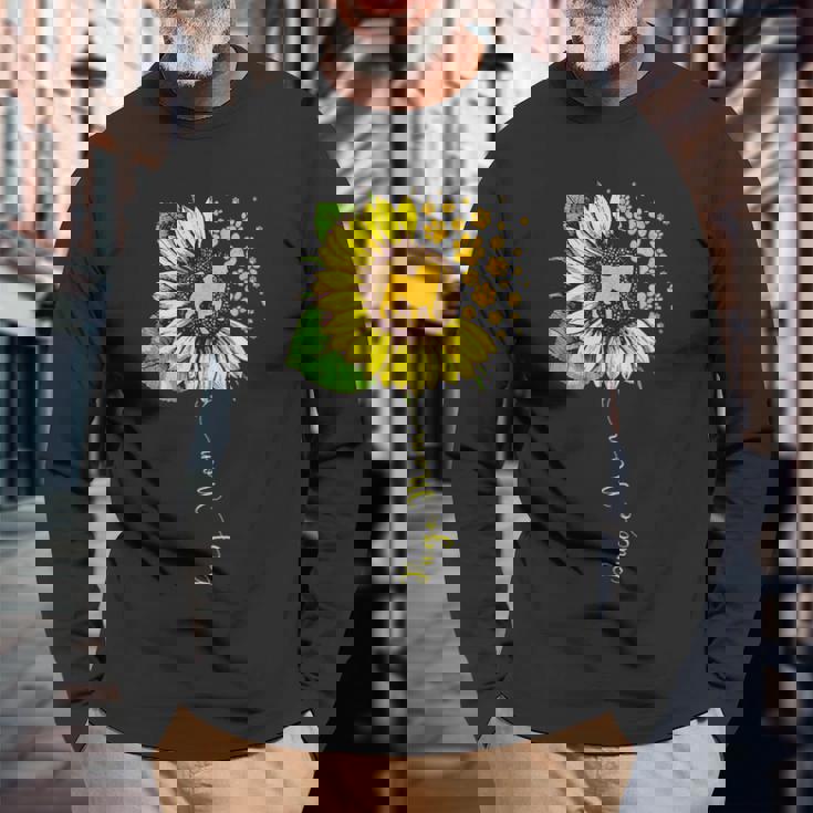 面白いパグママ ひまわり 母の日 パグ 犬好き 長袖Tシャツ 高齢者への贈り物