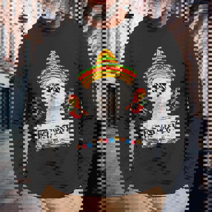 面白いパーティー かわいいビション・フリーゼ ソンブレロ サングラス 長袖Tシャツ 高齢者への贈り物