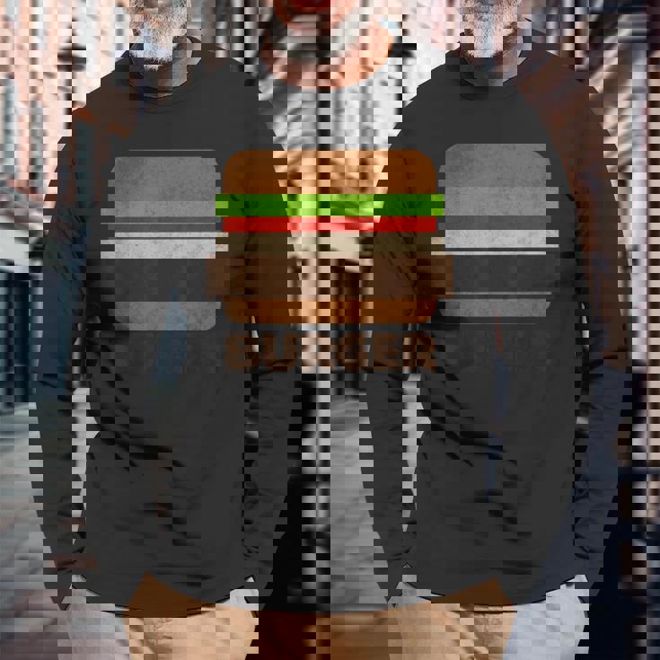 面白いフードハンバーガーのグラフィック。男性と男の子用。 長袖Tシャツ 高齢者への贈り物