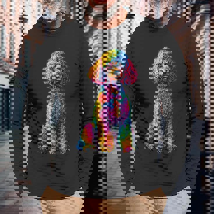 面白いプードル犬 動物愛好家 犬の飼い主 プードル犬 Poodle Animal Lover Dog Owner 長袖Tシャツ 高齢者への贈り物