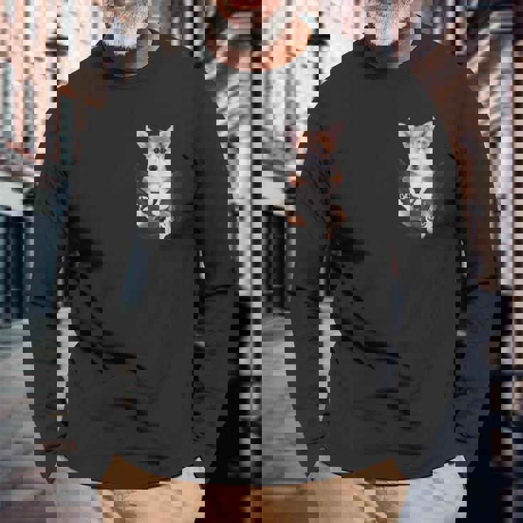 面白いペンブローク ウェルシュコーギー あなたのポケットにコーギー愛好家向け 長袖Tシャツ 高齢者への贈り物