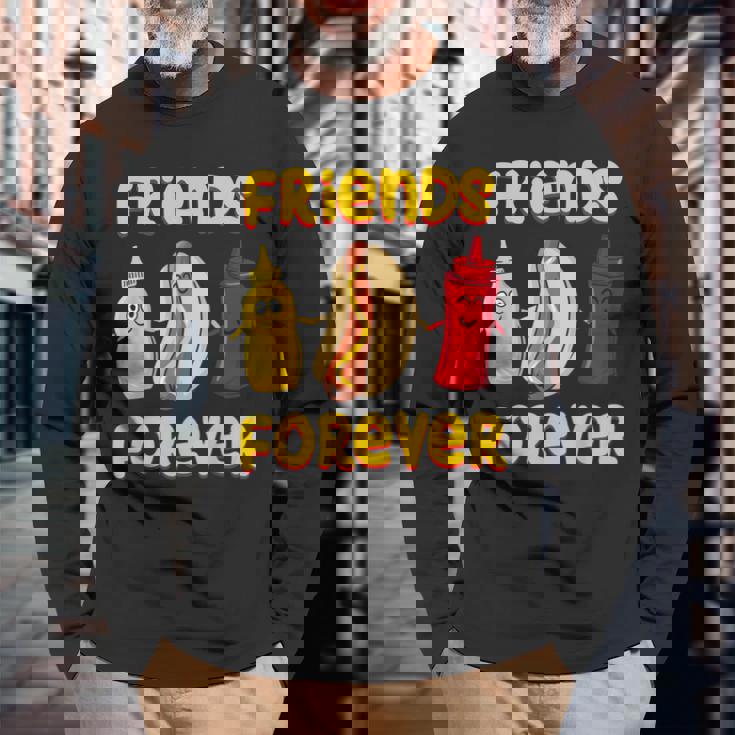 面白いホットドッグソーセージ ケチャップ&マスタード I ホットドッグ 長袖Tシャツ 高齢者への贈り物