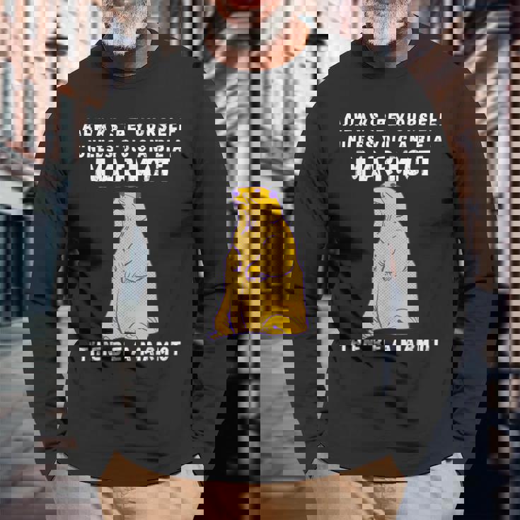 面白いマーモットヴィンテージ面白いことわざマーモット愛好家ジョーク 長袖Tシャツ 高齢者への贈り物