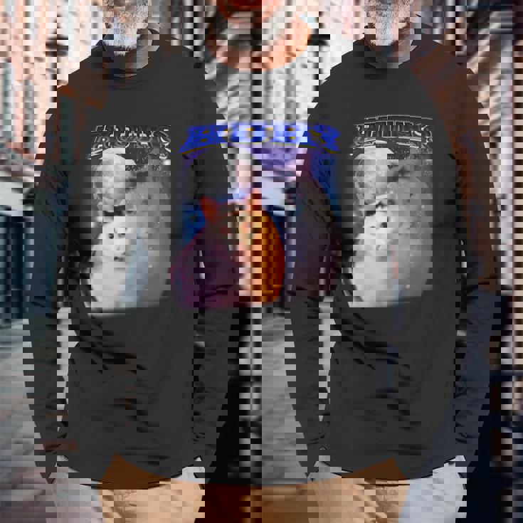 面白いミームハァキャット 長袖Tシャツ 高齢者への贈り物