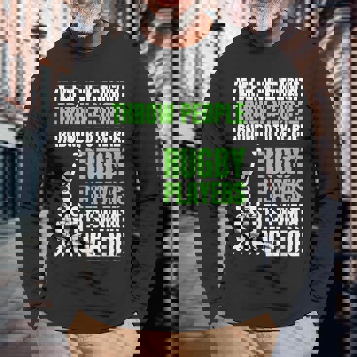 面白いラグビーコーチ、選手、ファンのラグビー。 長袖Tシャツ 高齢者への贈り物