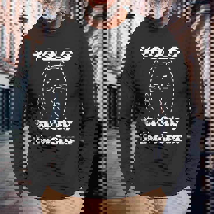 面白い猫 Tピースギフト Yolo 猫愛好家に 長袖Tシャツ 高齢者への贈り物